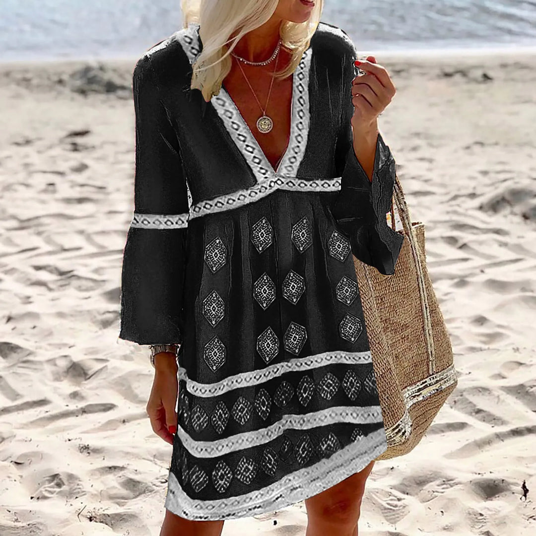 Olivia | Casual Boho V Neck Mini Dress