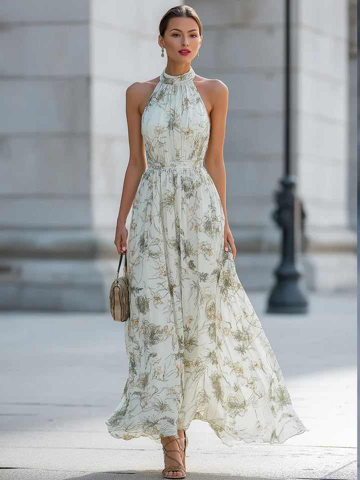 Women's Floral Maxi Dress with Halter Neck