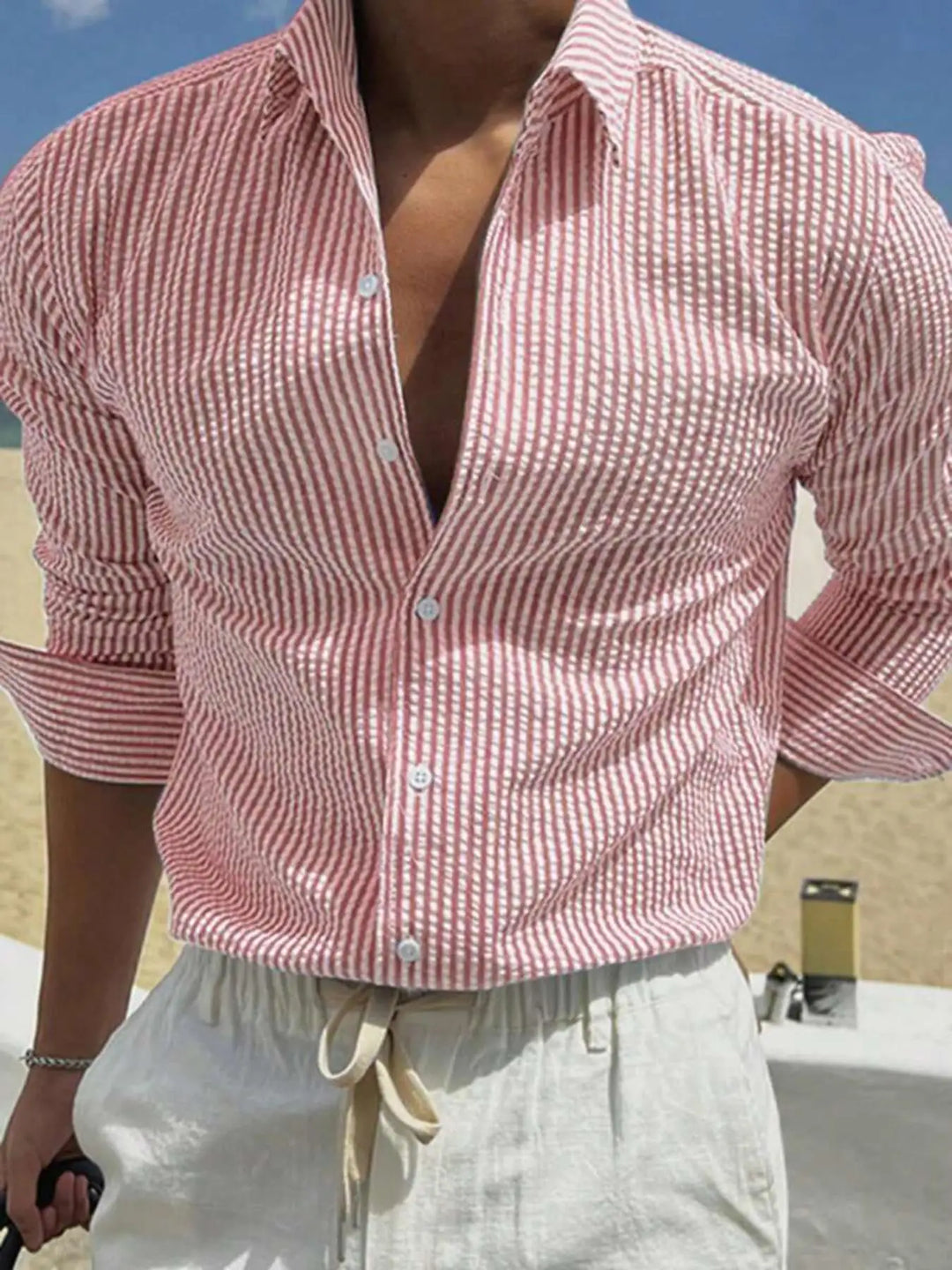 Men's Seersucker Striped Shirt in Relaxed Fit