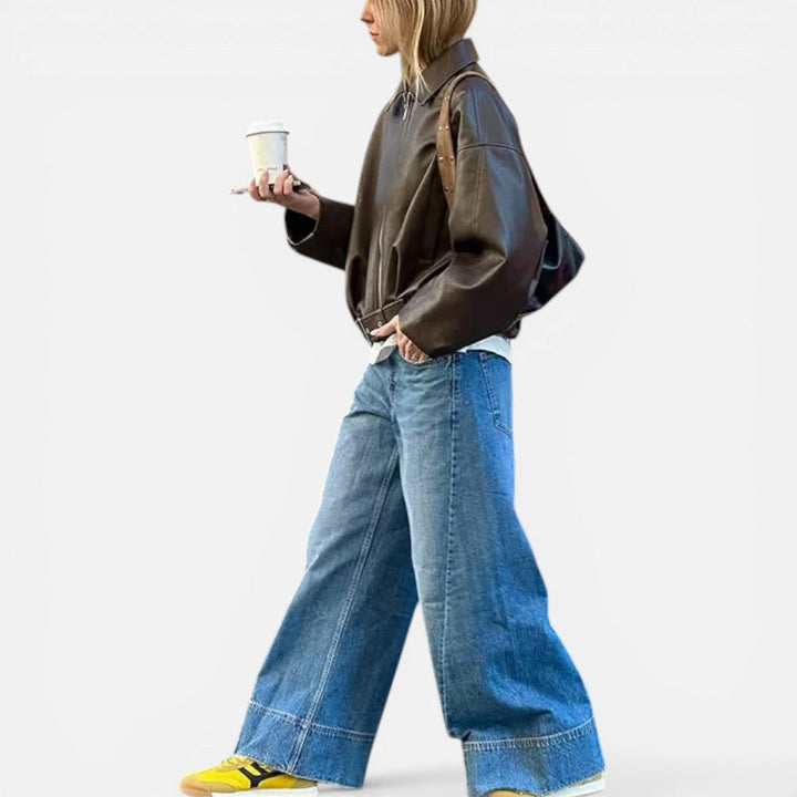 Women's Oversized Belted Bomber Jacket with Zip Front
