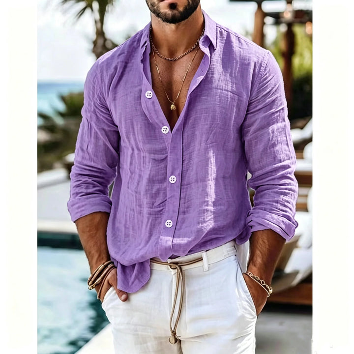 Men's Textured Linen Camp Collar Shirt