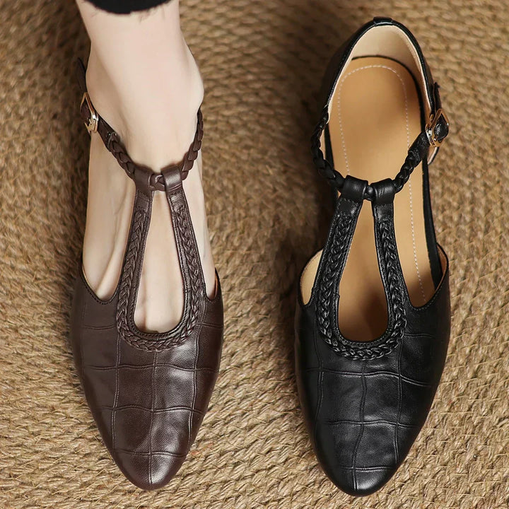 Croc Embossed T Strap Pumps