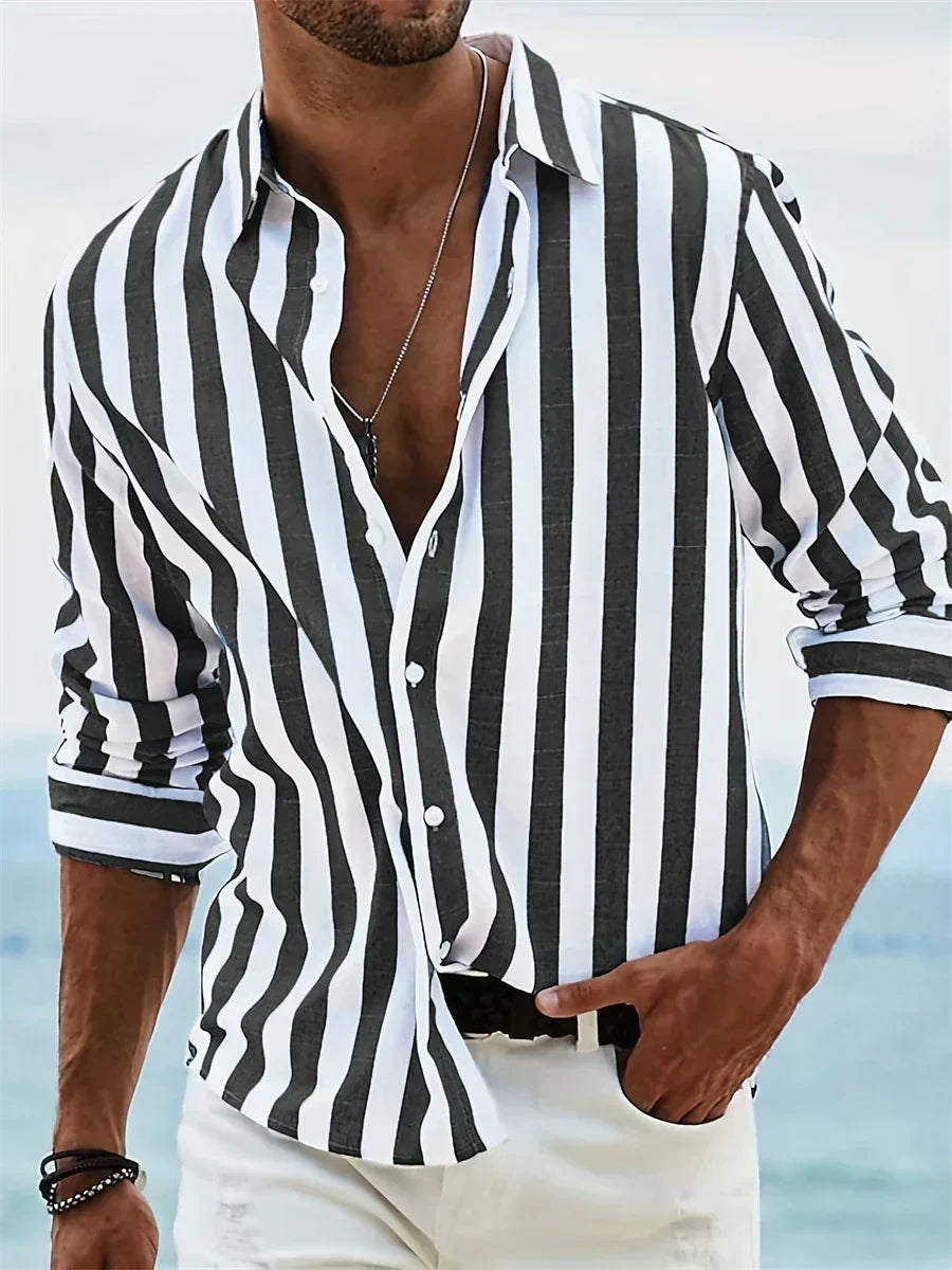 Men's Linen Vertical Stripe Shirt