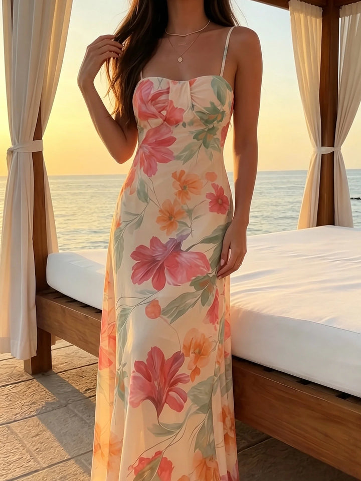 Women's Floral Maxi Dress with Spaghetti Straps