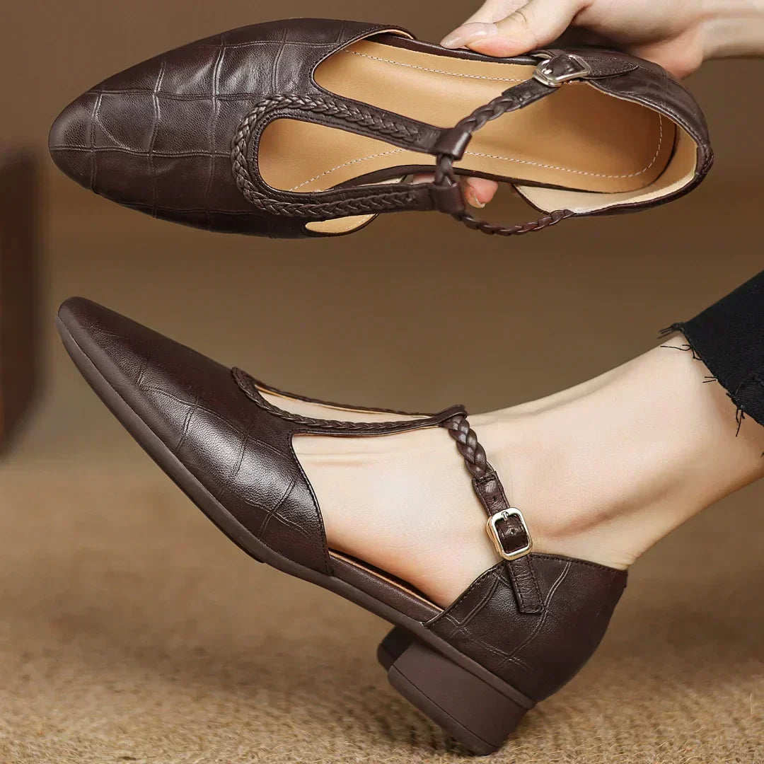 Croc Embossed T Strap Pumps