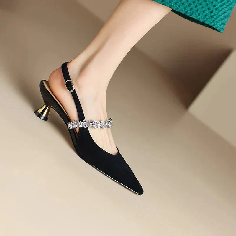 Womens Rhinestone Slingback Heels