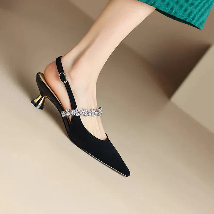 Womens Rhinestone Slingback Heels