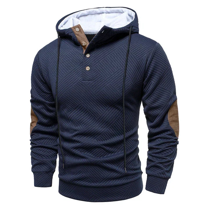 Men's Henley Hoodie with Suede Elbow Patches