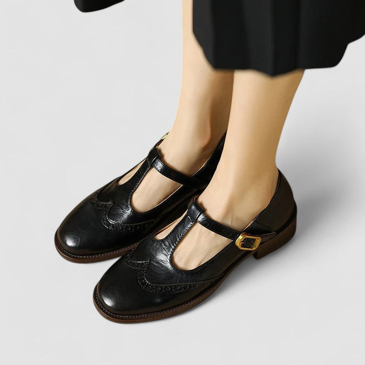 Women's Leather T-Strap Brogue Mary Janes