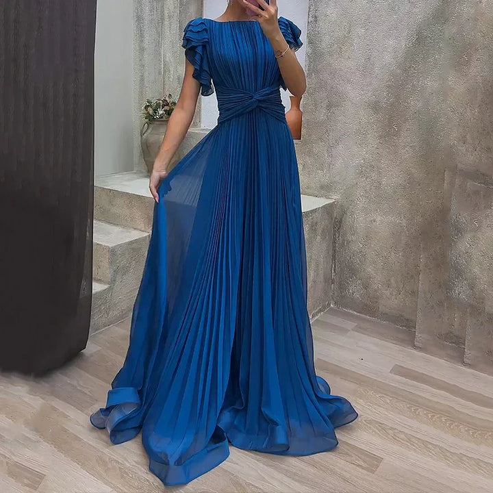 Isabella | Formal Pleated Flutter Sleeve Maxi Dress