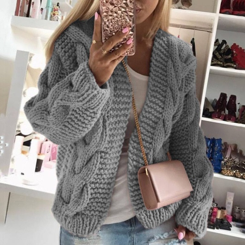 Sarah | Chunky Cable Knit Open Cardigan
