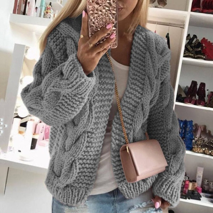 Sarah | Chunky Cable Knit Open Cardigan