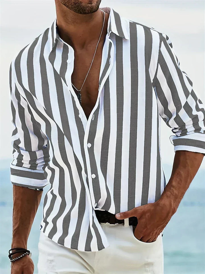 Men's Linen Vertical Stripe Shirt