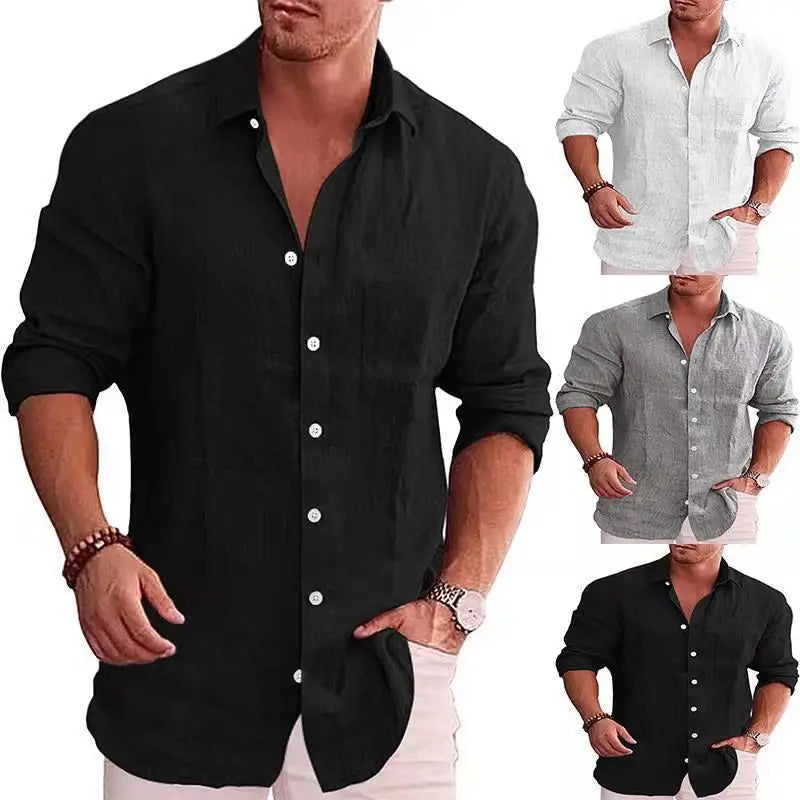 Men's Linen Shirt with Patch Pocket Detail