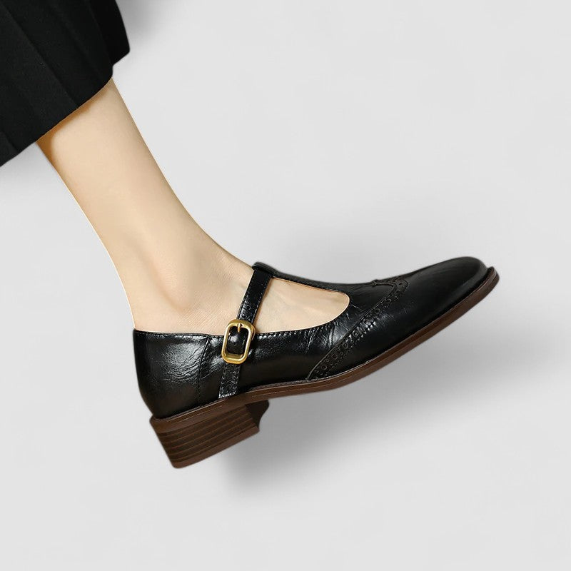 Women's Leather T-Strap Brogue Mary Janes