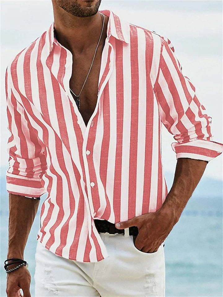 Men's Linen Vertical Stripe Shirt