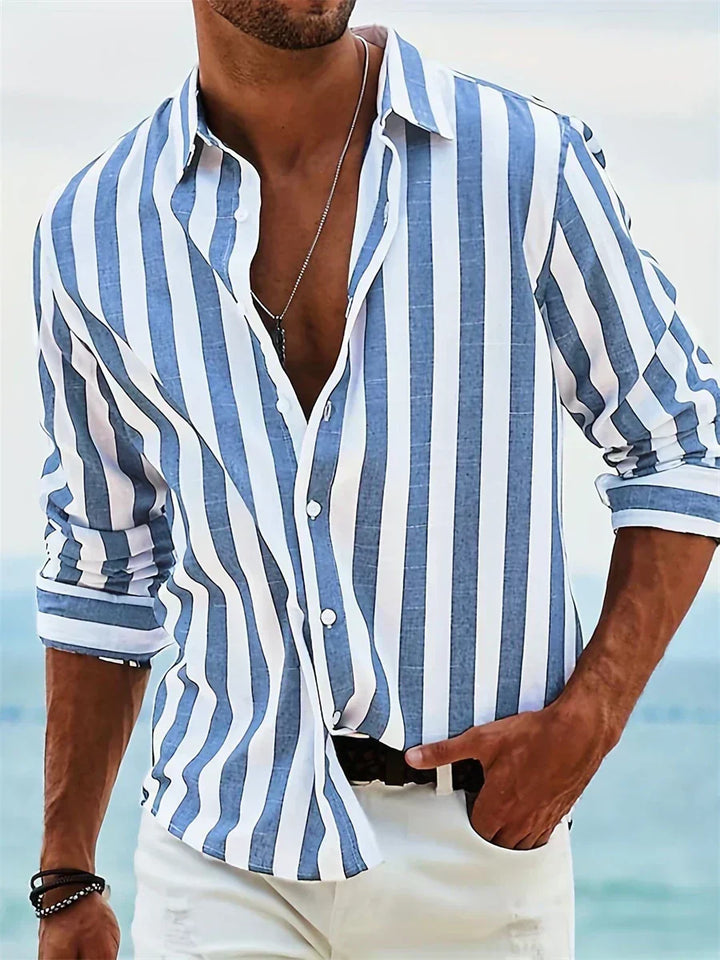 Men's Linen Vertical Stripe Shirt