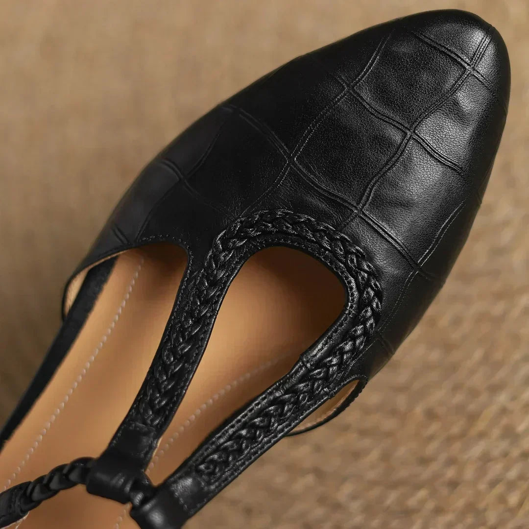 Croc Embossed T Strap Pumps