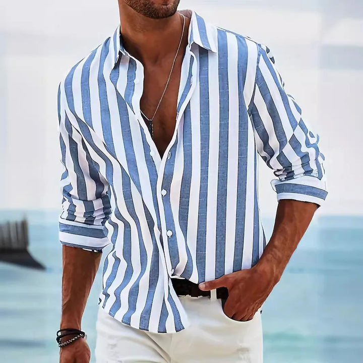 Men's Striped Long Sleeve Button-Up Shirt