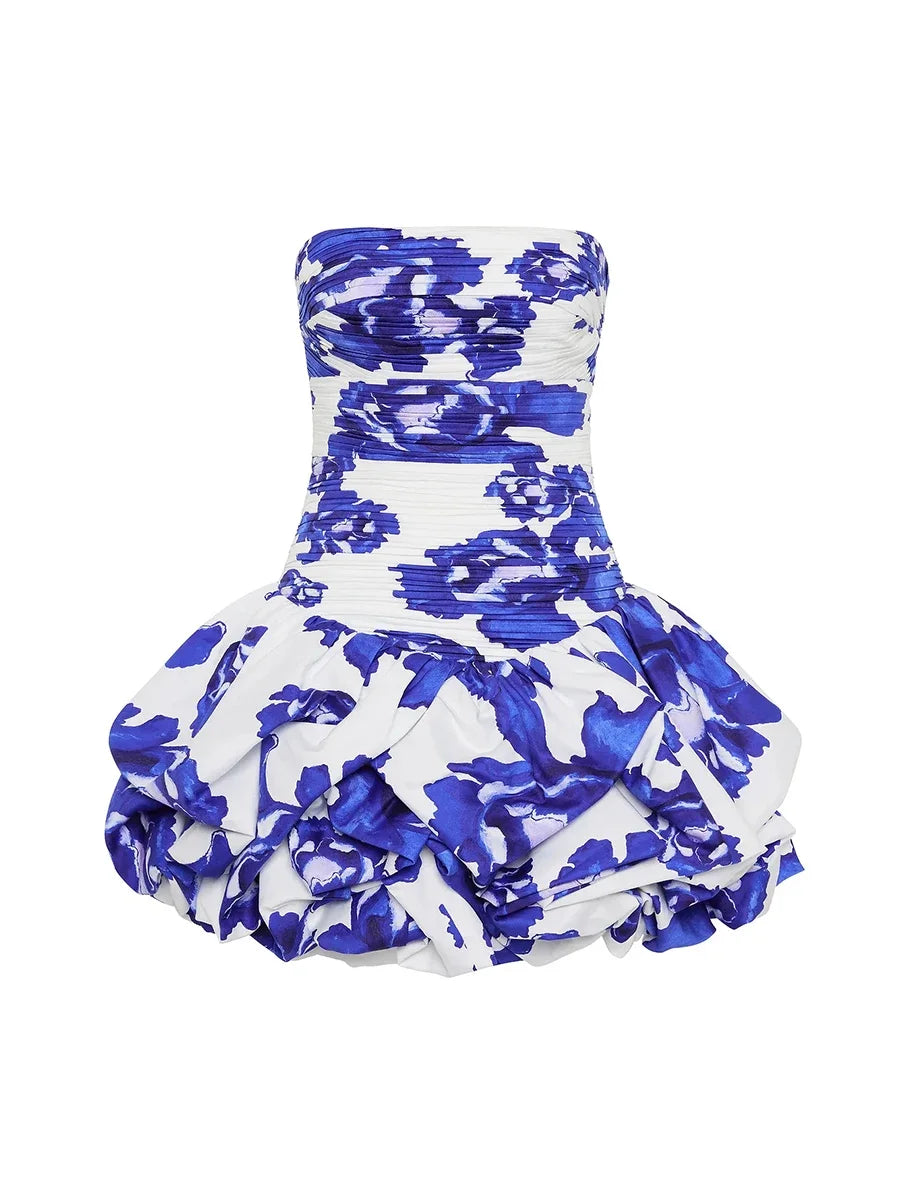Alessia | Floral Strapless Bubble Hem Mini Dress