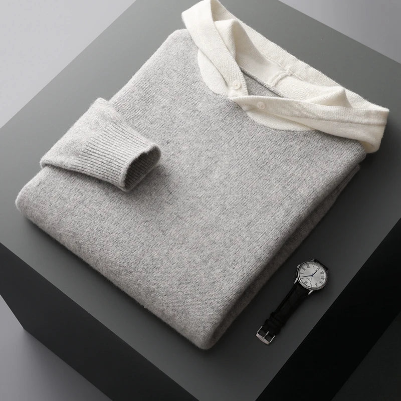 Women's Contrast Hood Knit Jumper with Kangaroo Pocket