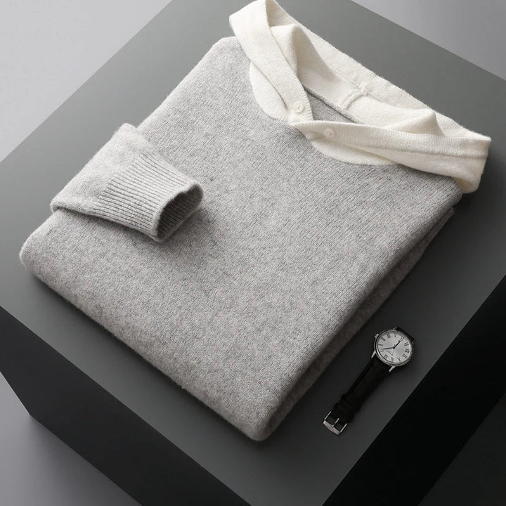 Women's Contrast Hood Knit Jumper with Kangaroo Pocket