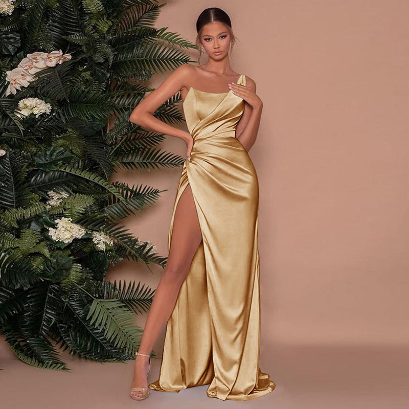 Aurora | Satin One Shoulder Evening Maxi Dress