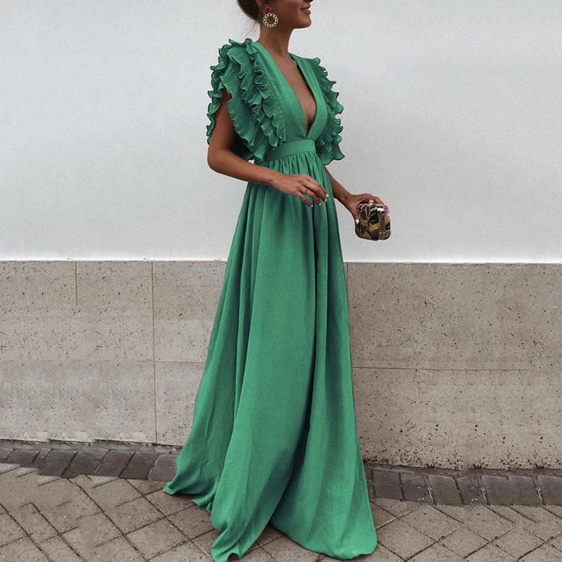 Victoria | Ruffle Sleeve Evening Maxi Dress