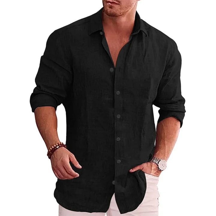 Men's Linen Button-Up Shirt with Chest Pocket