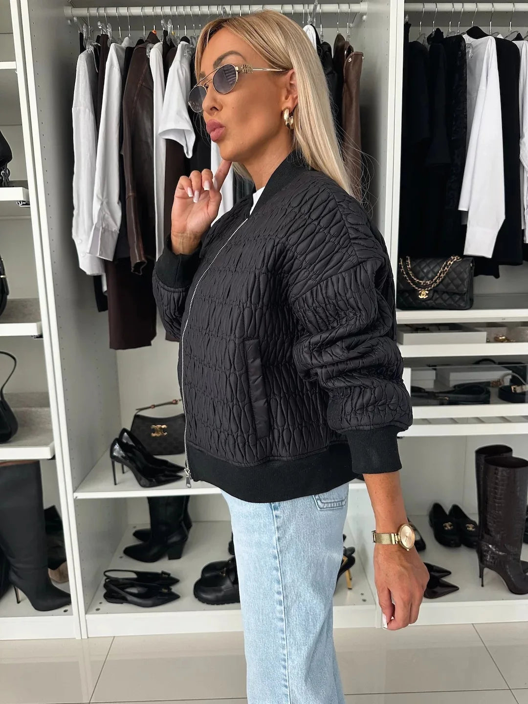 Sophie | Textured Quilted Bomber Jacket