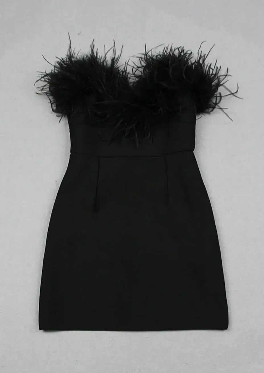 Viviana | Feather Trim Evening Mini Dress