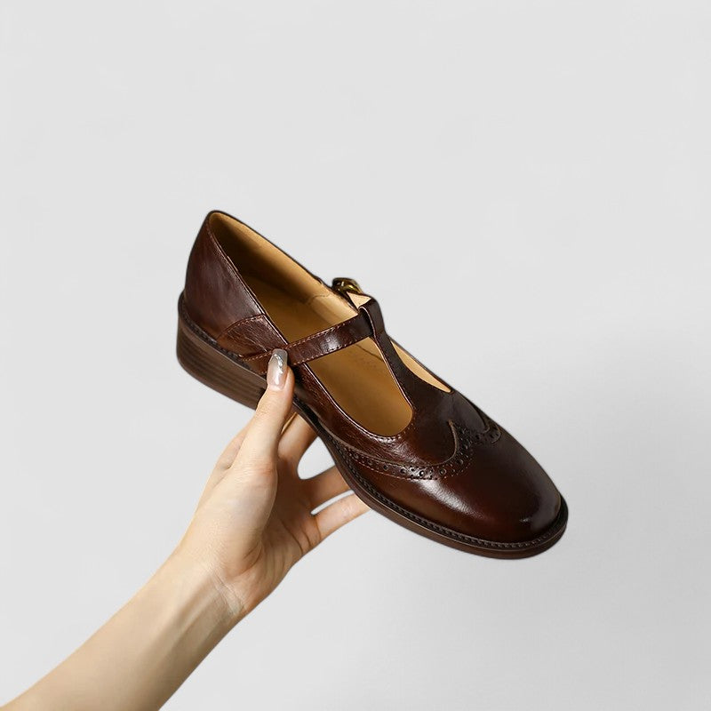 Women's Leather Brogue T-Bar Mary Janes