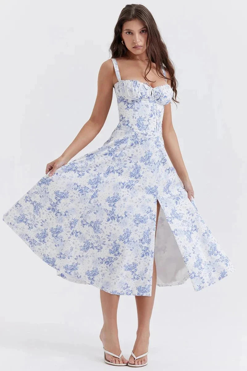Sweetheart Neck Floral Midi Dress