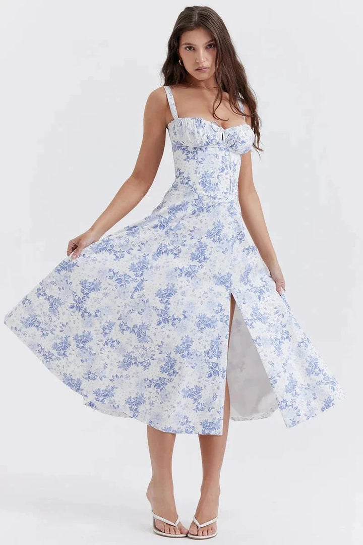 Sweetheart Neck Floral Midi Dress