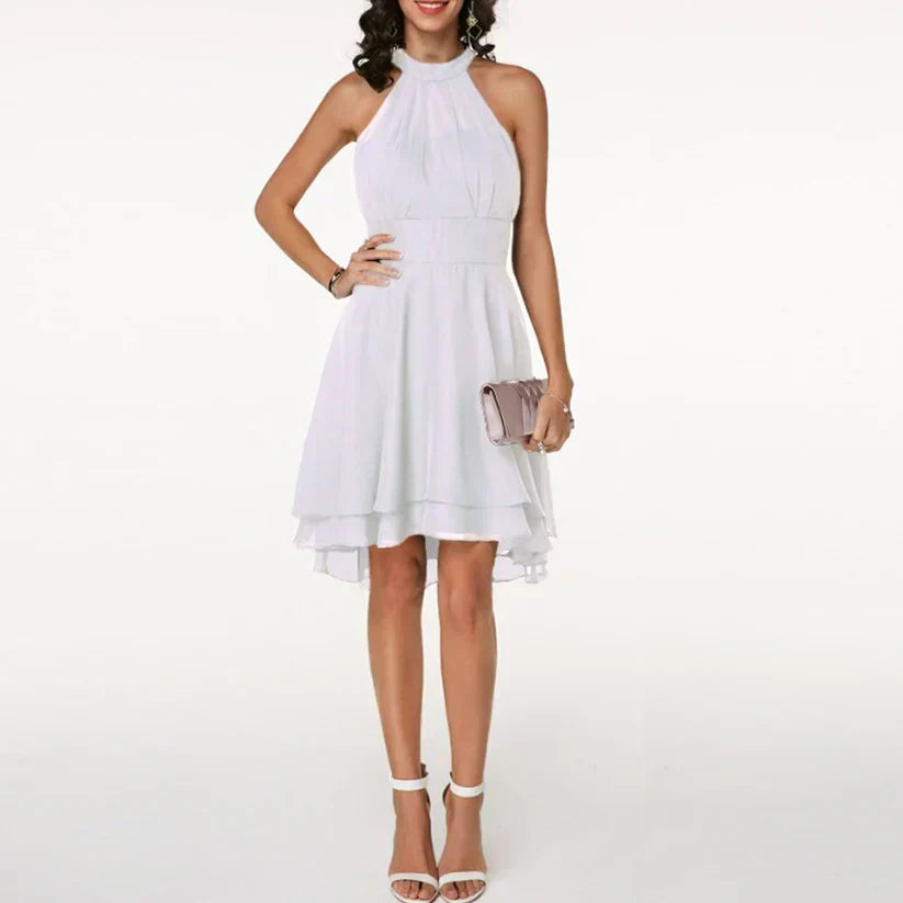 Amelia | Elegant Halter Neck Layered Cocktail Dress