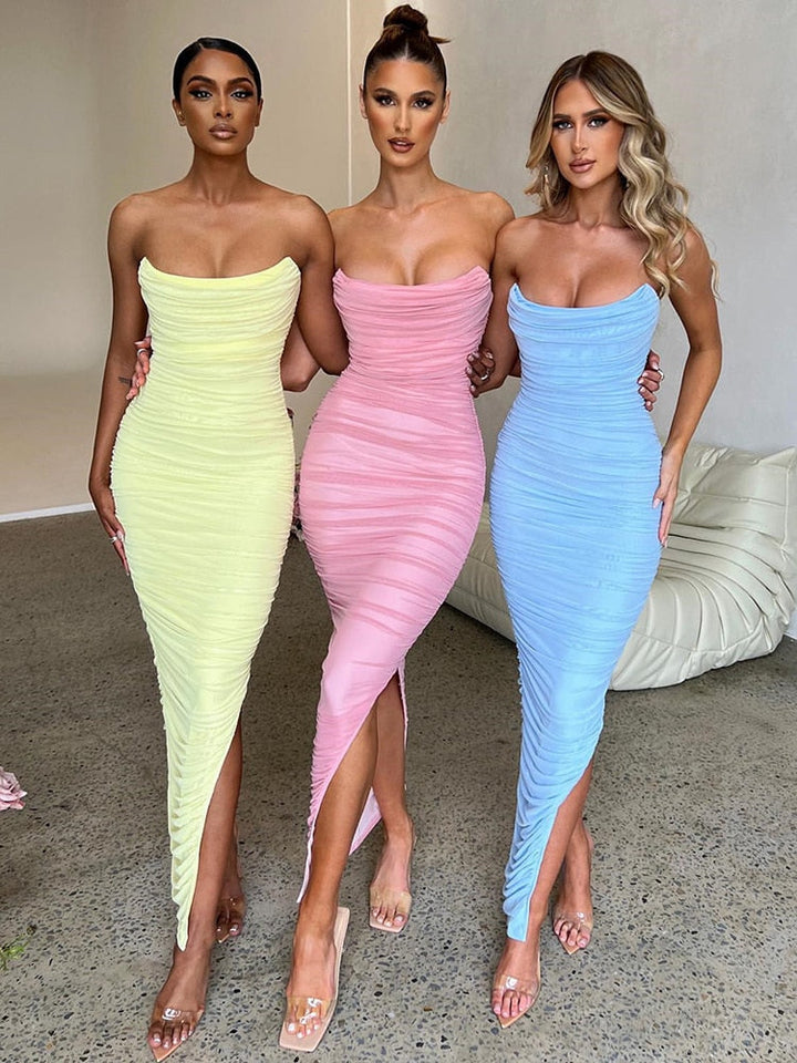 Amelia | Elegant Strapless Ruched Maxi Cocktail Dress