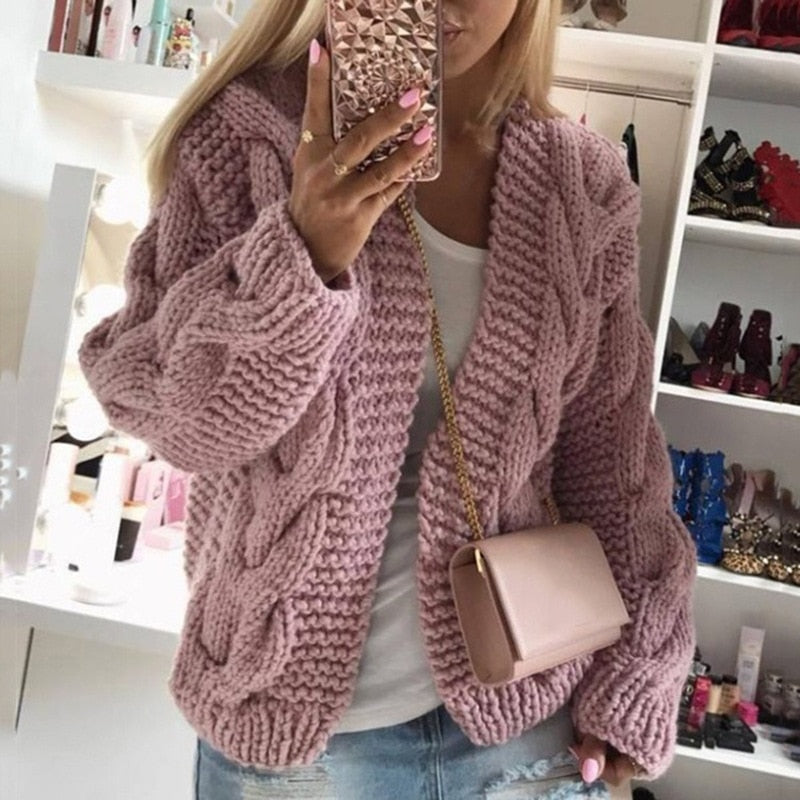 Sarah | Chunky Cable Knit Open Cardigan