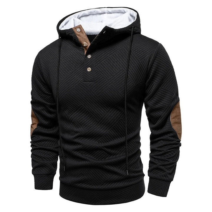 Men's Henley Hoodie with Suede Elbow Patches