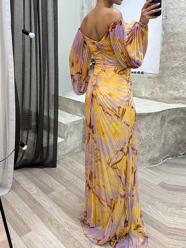 Valencia | Pleated Off Shoulder Evening Maxi Dress