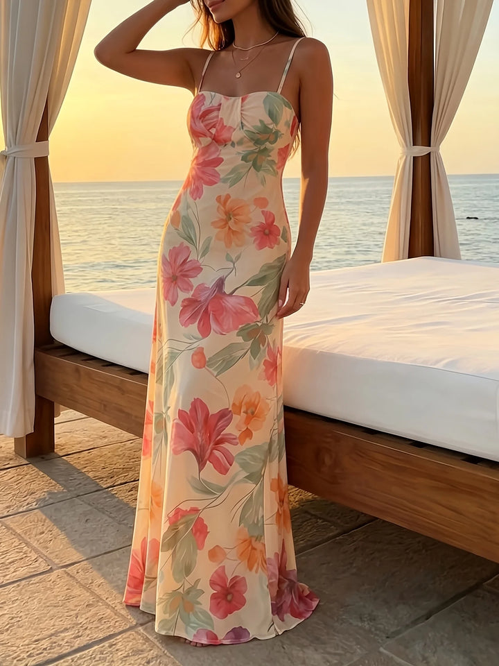 Women's Floral Maxi Dress with Spaghetti Straps