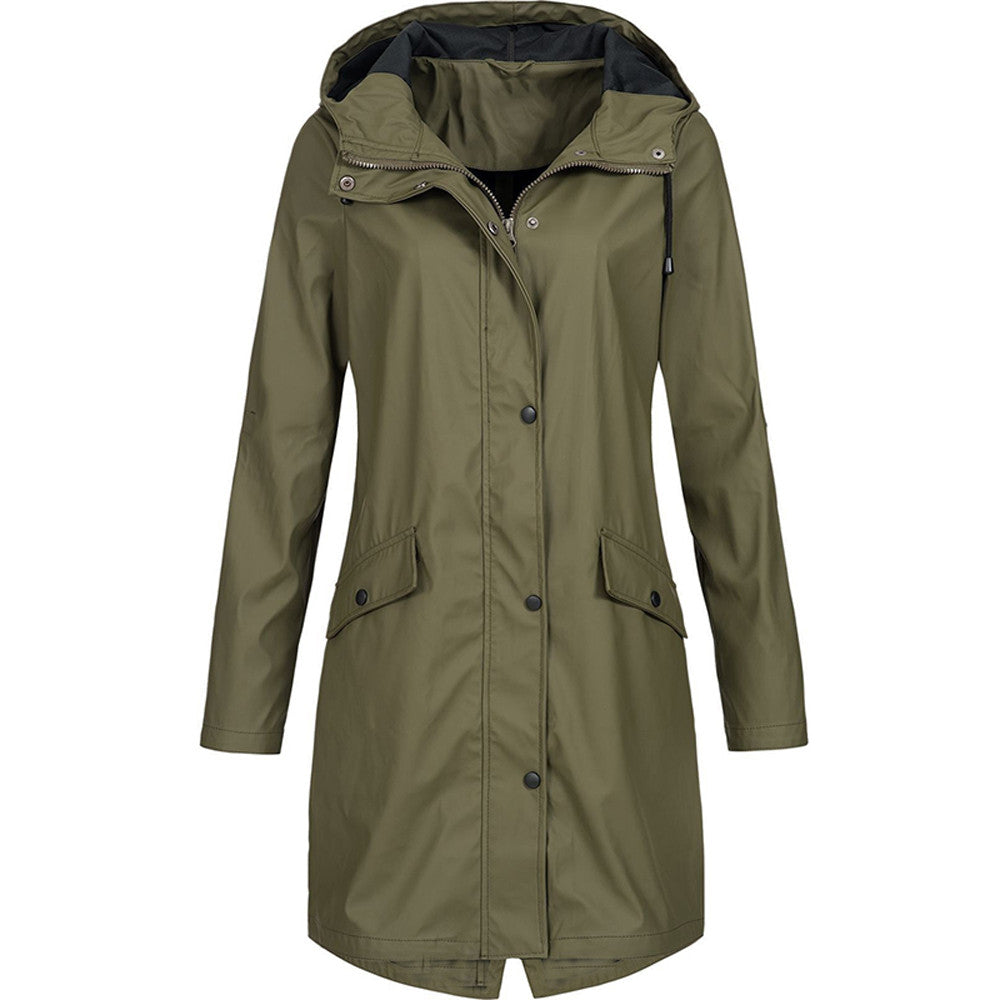 Women's Waterproof Hooded Longline Rain Jacket