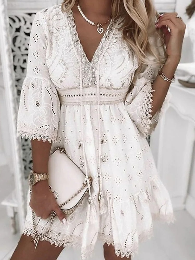 Arabella | Broderie Lace Boho Mini Dress