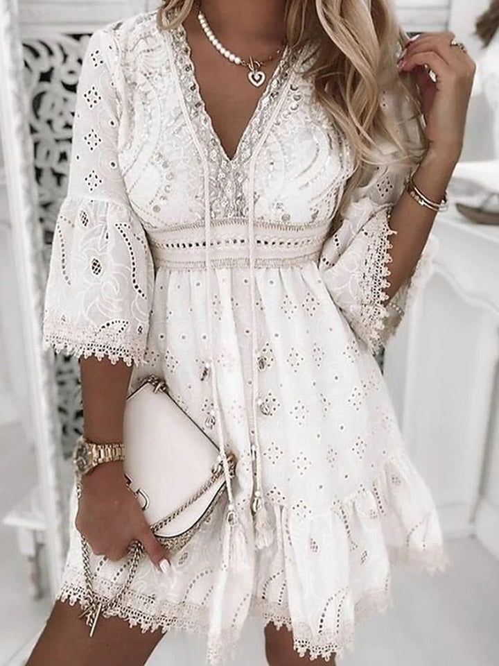 Arabella | Broderie Lace Boho Mini Dress