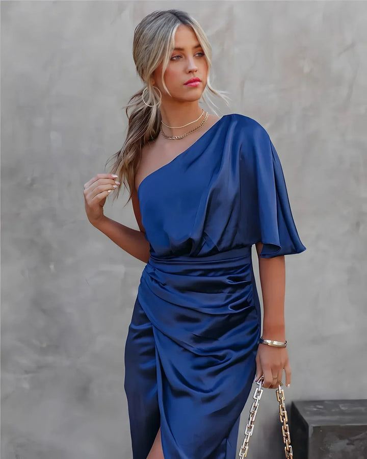 Alessia | One-Shoulder Draped Midi Dress