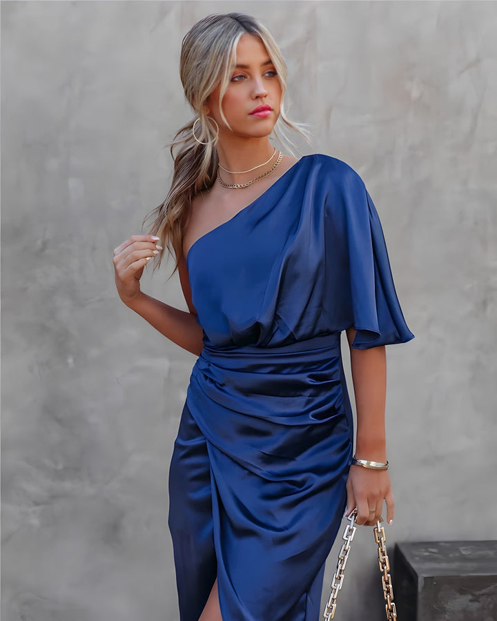 Elise | Satin One Shoulder Occasion Midi Dress