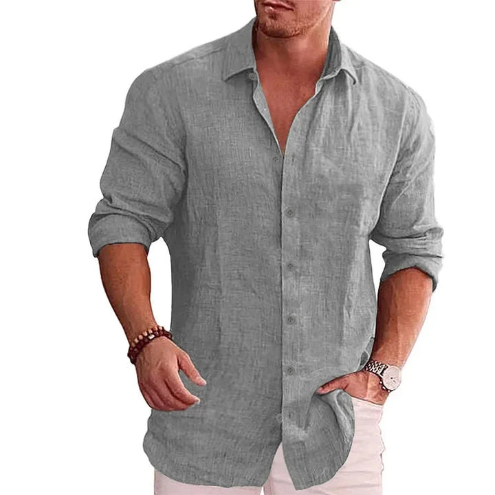 Men's Linen Button-Up Shirt with Chest Pocket
