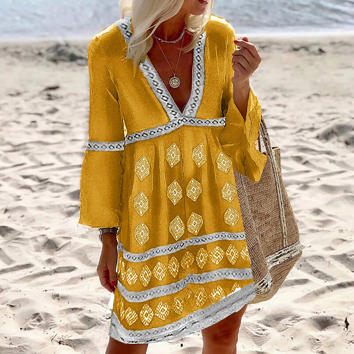 Olivia | Casual Boho V Neck Mini Dress