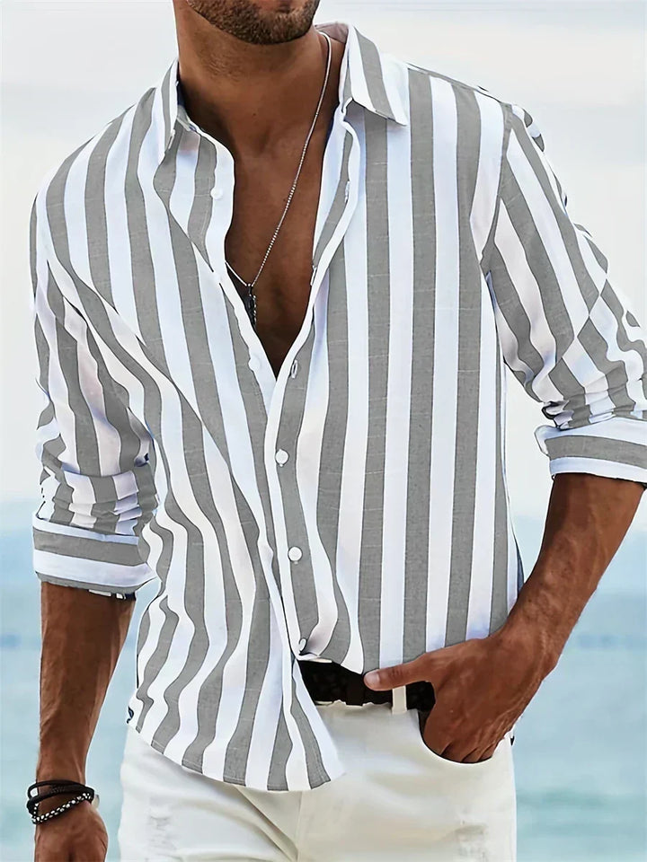 Men's Linen Vertical Stripe Shirt