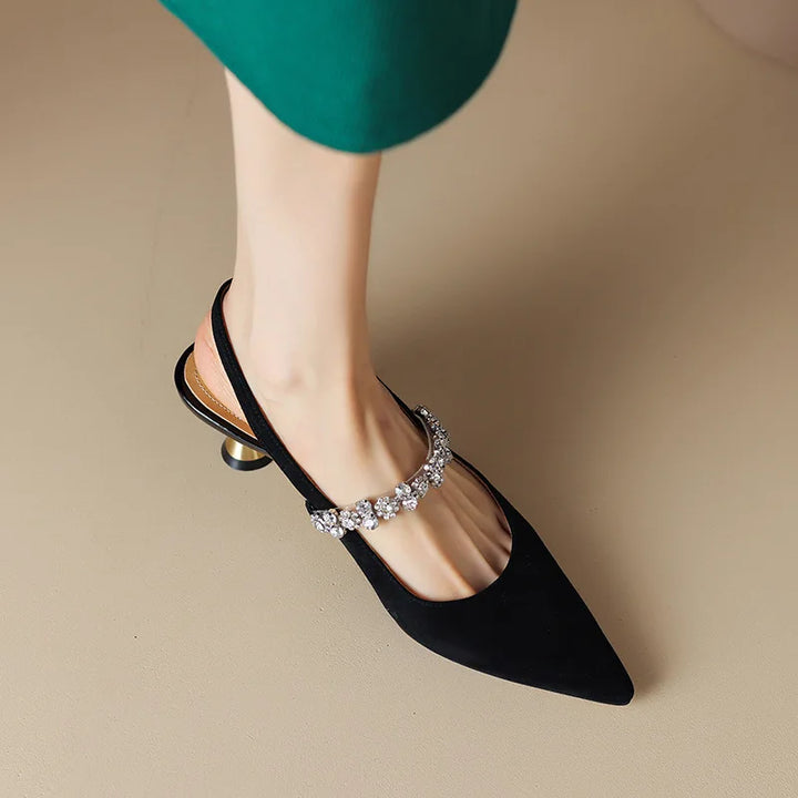 Womens Rhinestone Slingback Heels