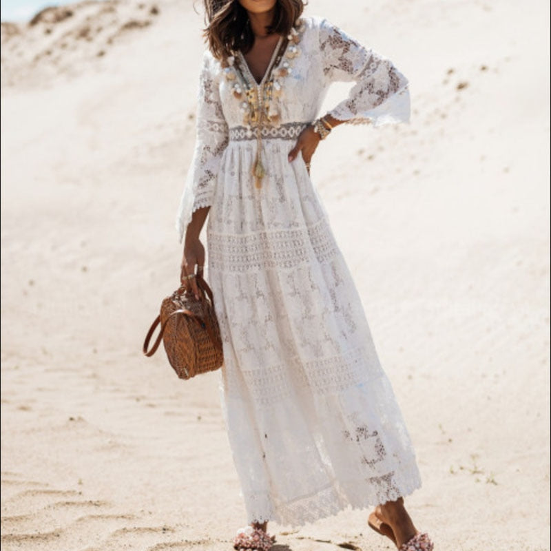 Women's Boho Lace Maxi Dress